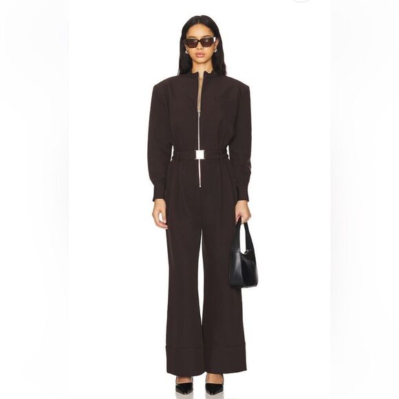 NWT SER.O.YA Vera Heavy Crepe Jumpsuit wide leg Ash Brown Revolve M - Picture 1 of 7